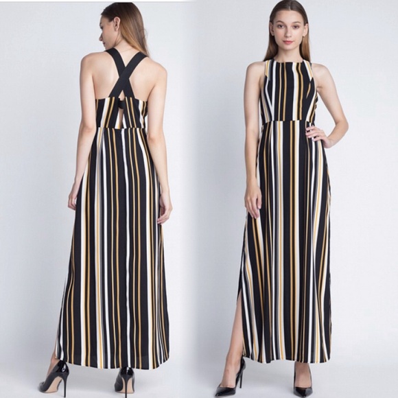 Striped maxi dress with back criss cross straps - Picture 4 of 8